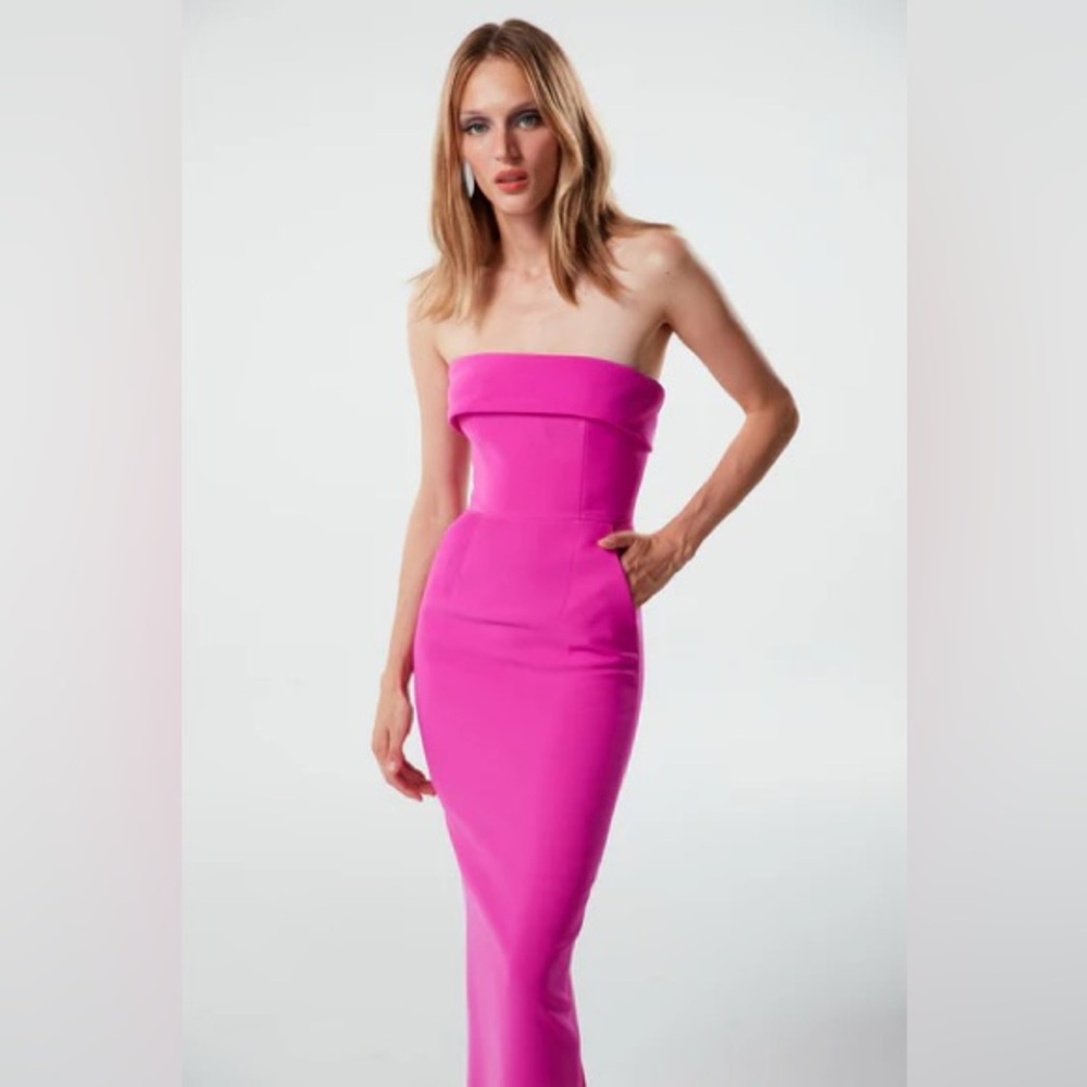 NEW ARRIVALS Rhea Strapless Pink Midi Dress Sz. 36